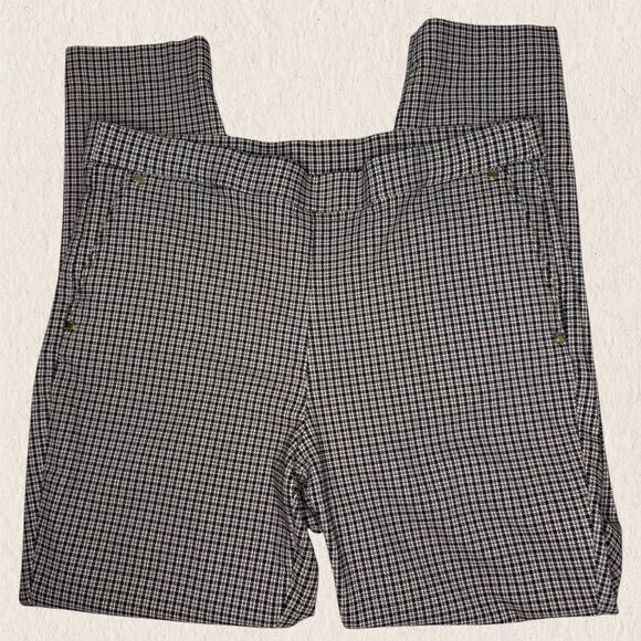 Anne Klein Pants Size L - Brown Houndstooth Check Slim Trousers Fall Workwear - Picture 1 of 12